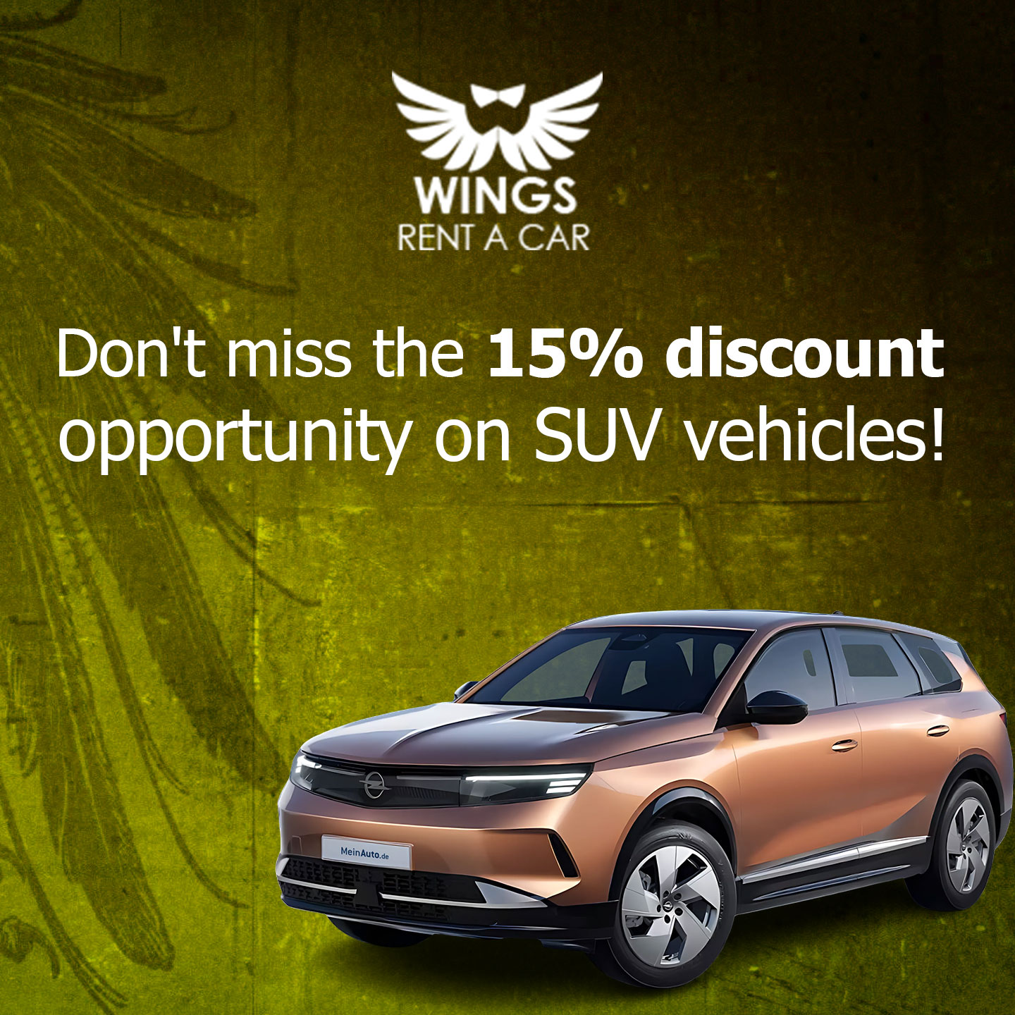 Don’t miss the 15% discount opportunity on SUV vehicles!